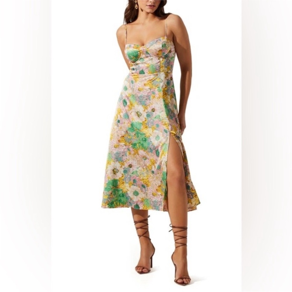 Astr Floral Midi Dress in Pink and Green